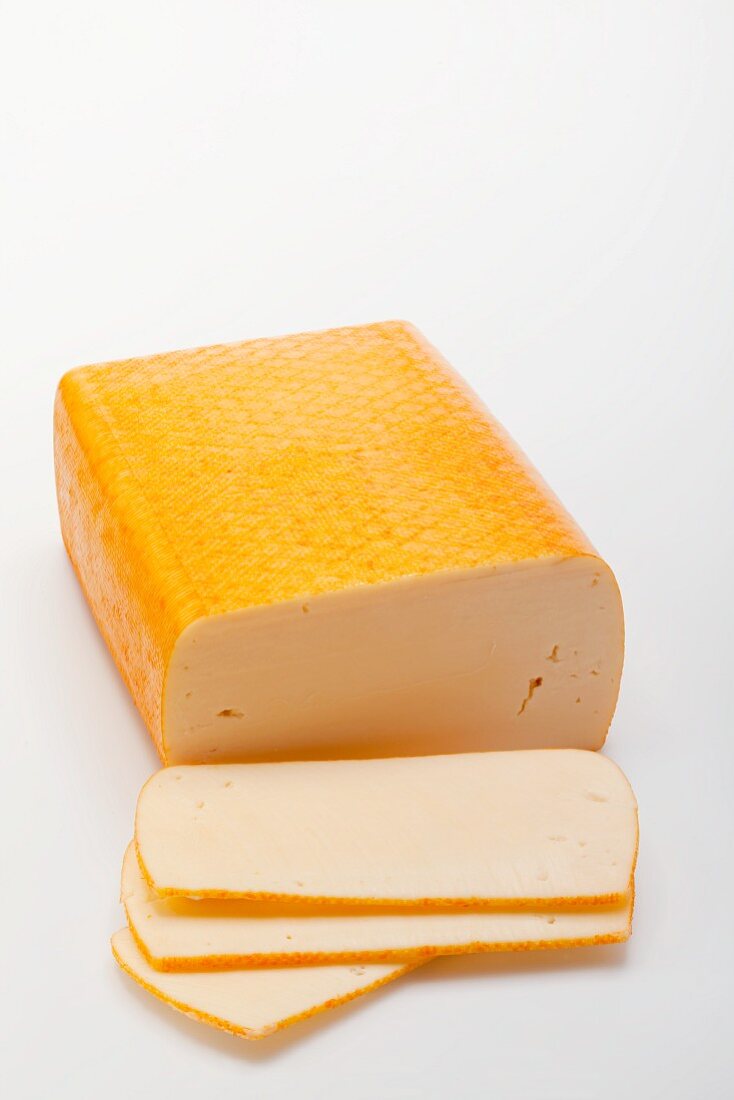 Butterkäse (mild, semi-soft cheese), partly sliced