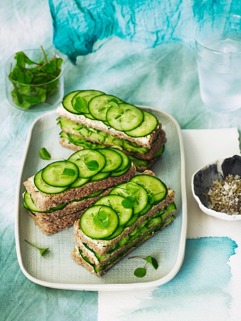 Cucumber sandwiches with dill and lemon butter