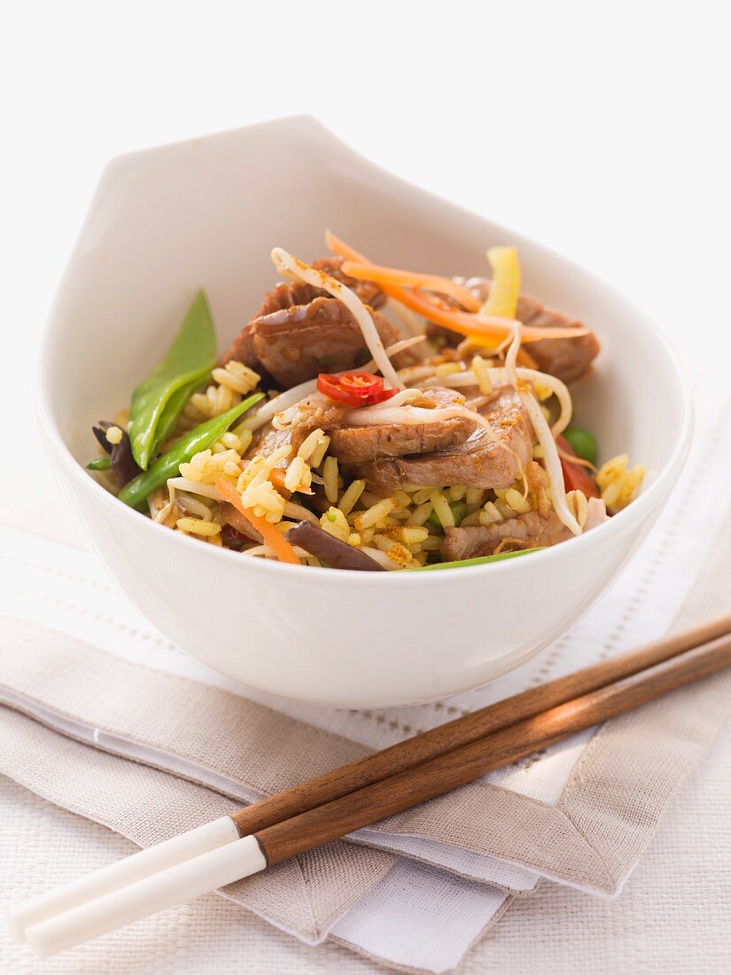Fried rice with pork and vegetables (Asia)