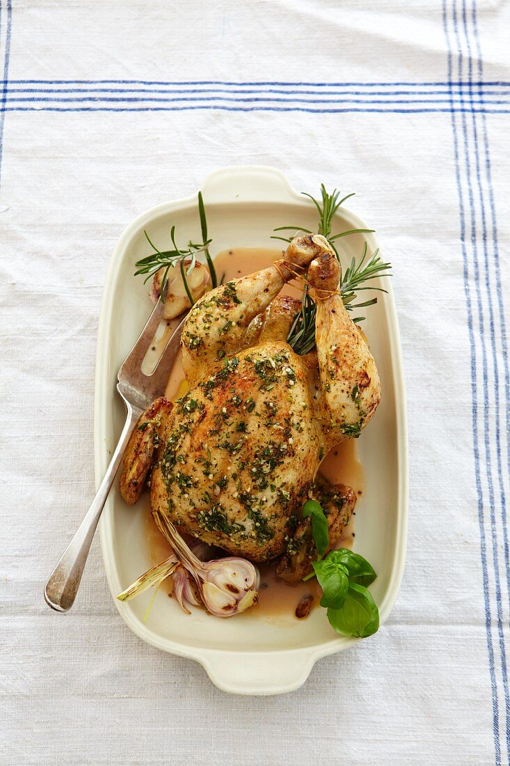 Roast chicken with garlic and rosemary