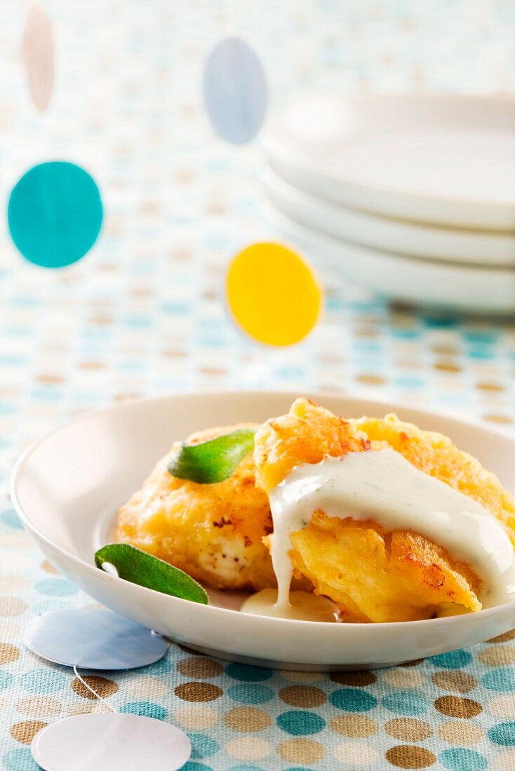 Potato fritters with yoghurt sauce