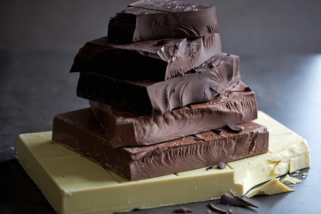 A stack of blocks of cooking chocolate