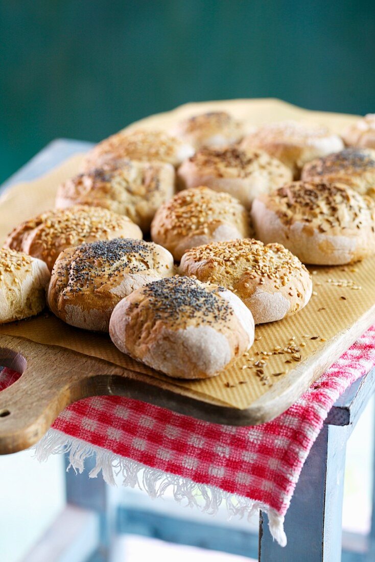 Fresh sesame seed and poppy seed rolls