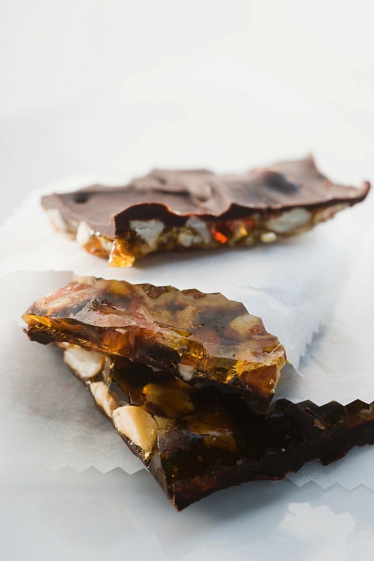 Almond brittle with dried fruit and chocolate