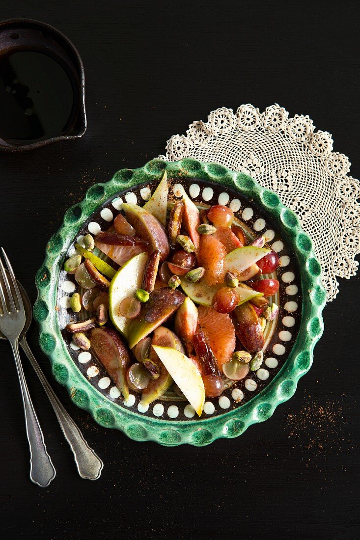 Mediterranean fruit salad with pistachios and dates