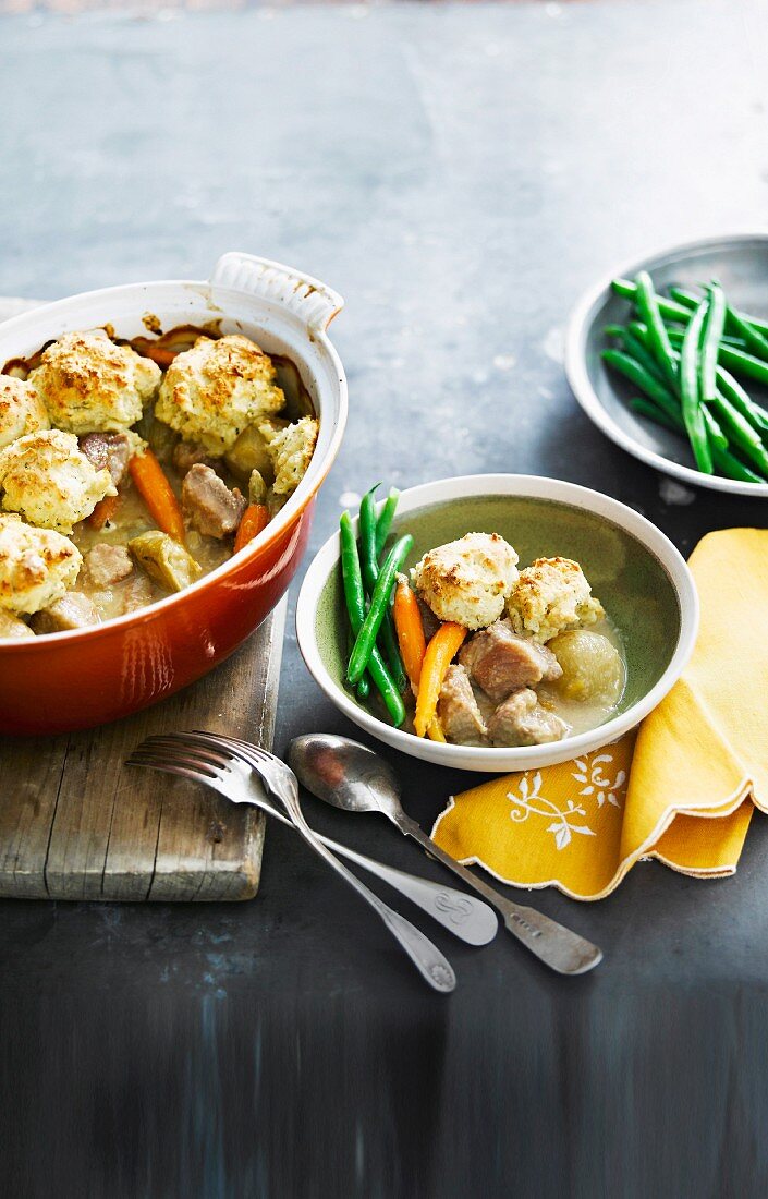 Braised apple pork with sage dumplings