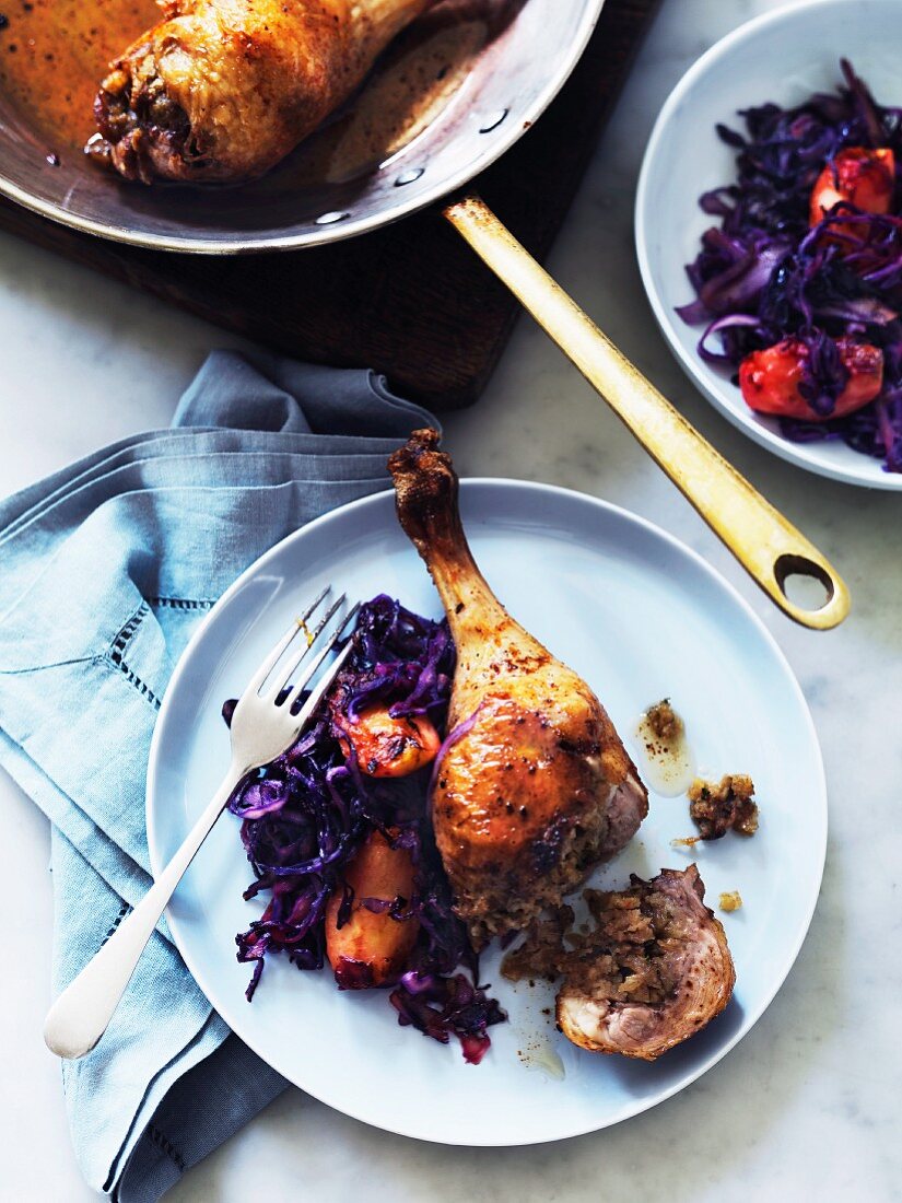 Tarragon duck legs with apple-red cabbage