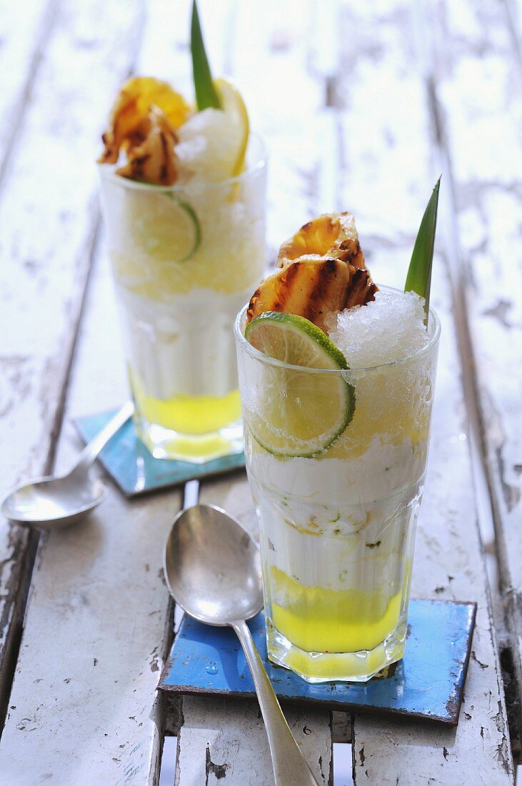 Lime granita with grilled pineapple and Limoncello