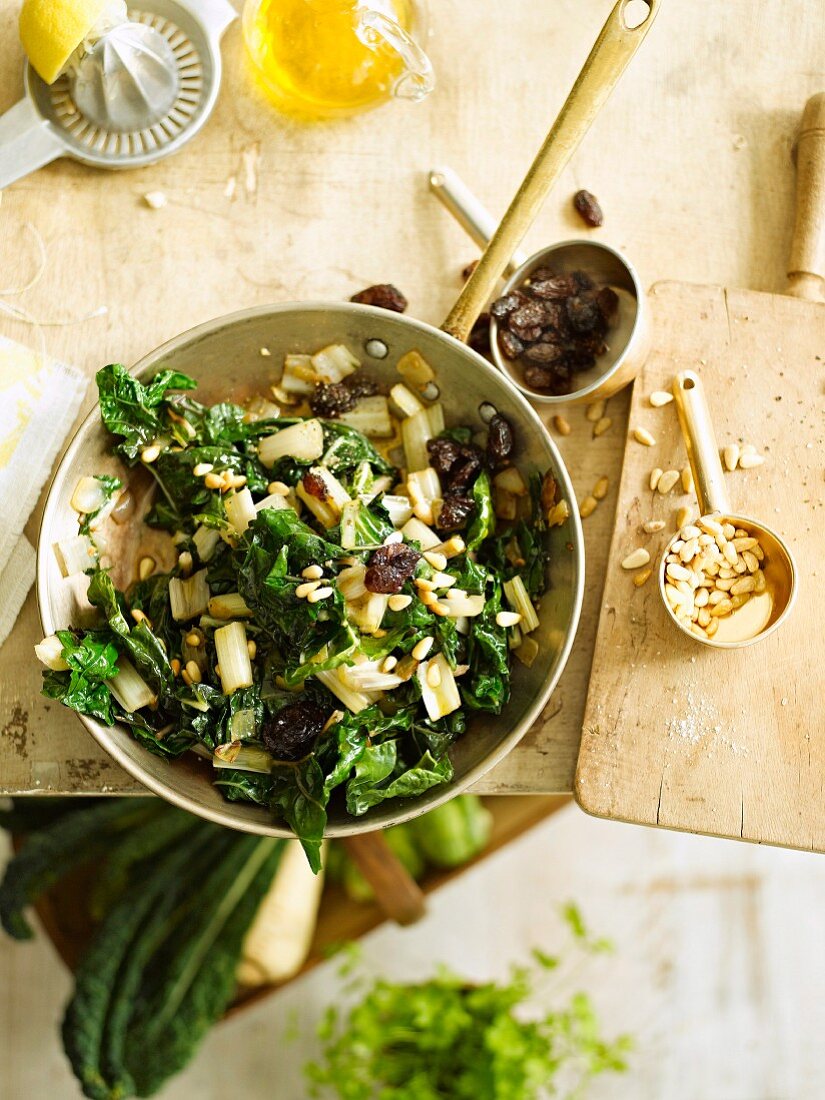 Chard with pine nuts and raisins