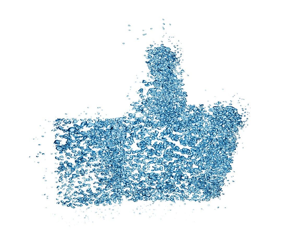 A 'like' symbol made from air bubbles