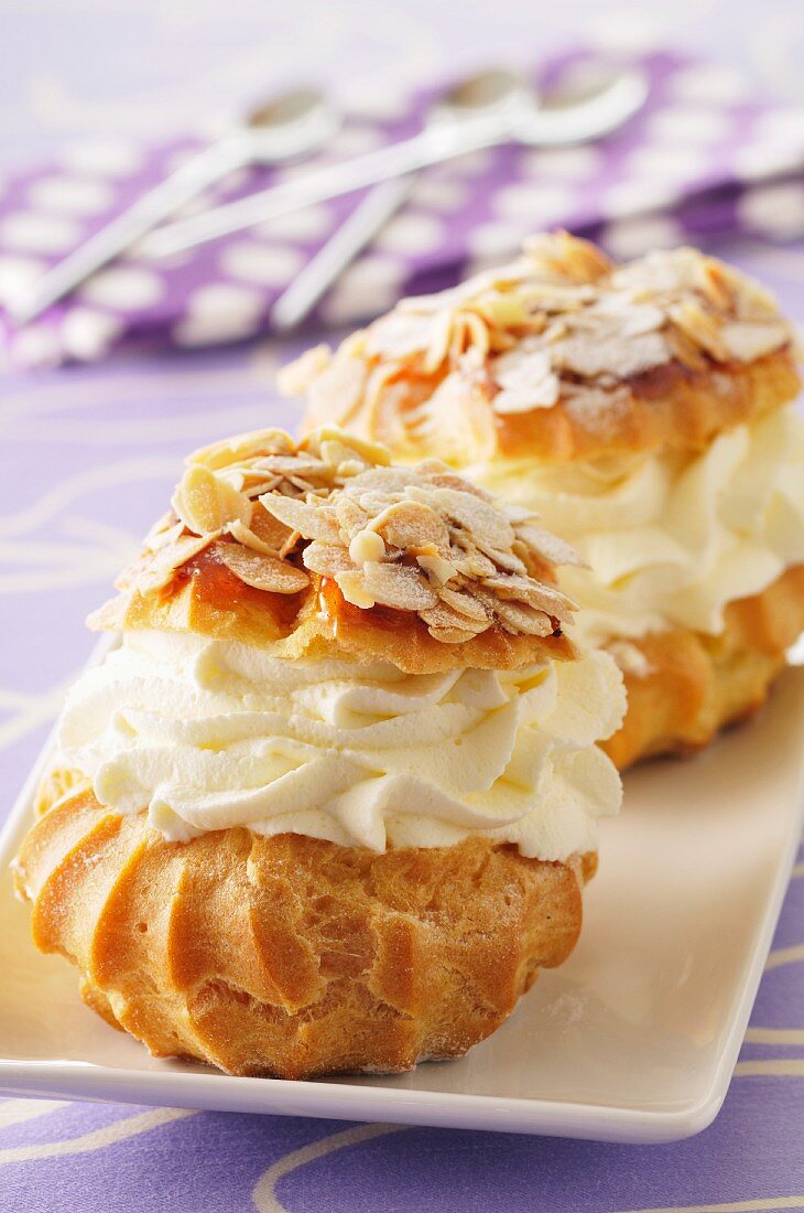 Profiteroles with sliced almonds