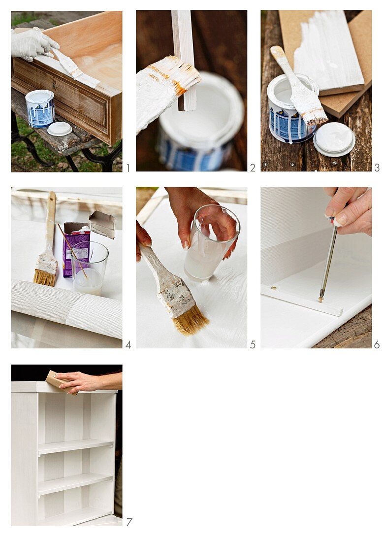A home-made set of shelves being painted white