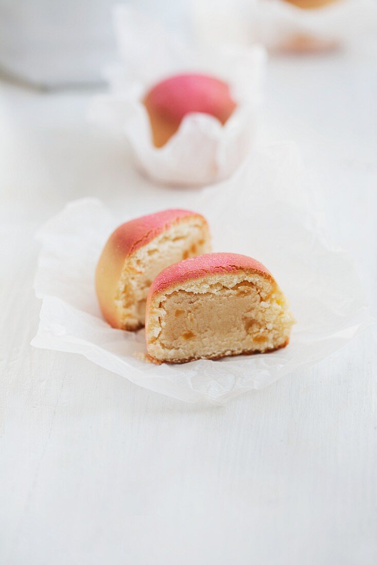 A sponge cake filled with peach marzipan