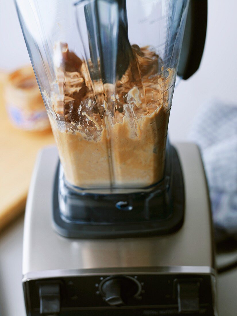Peanut ice cream in a blender