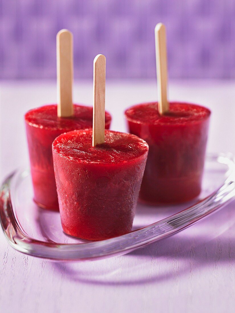 Home-made berry ice lollies