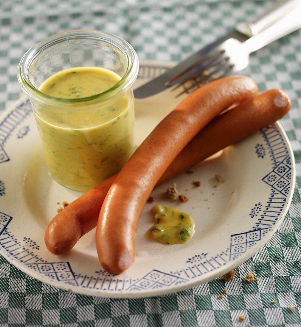 Home-made sweet mustard sauce to serve with Wiener sausages