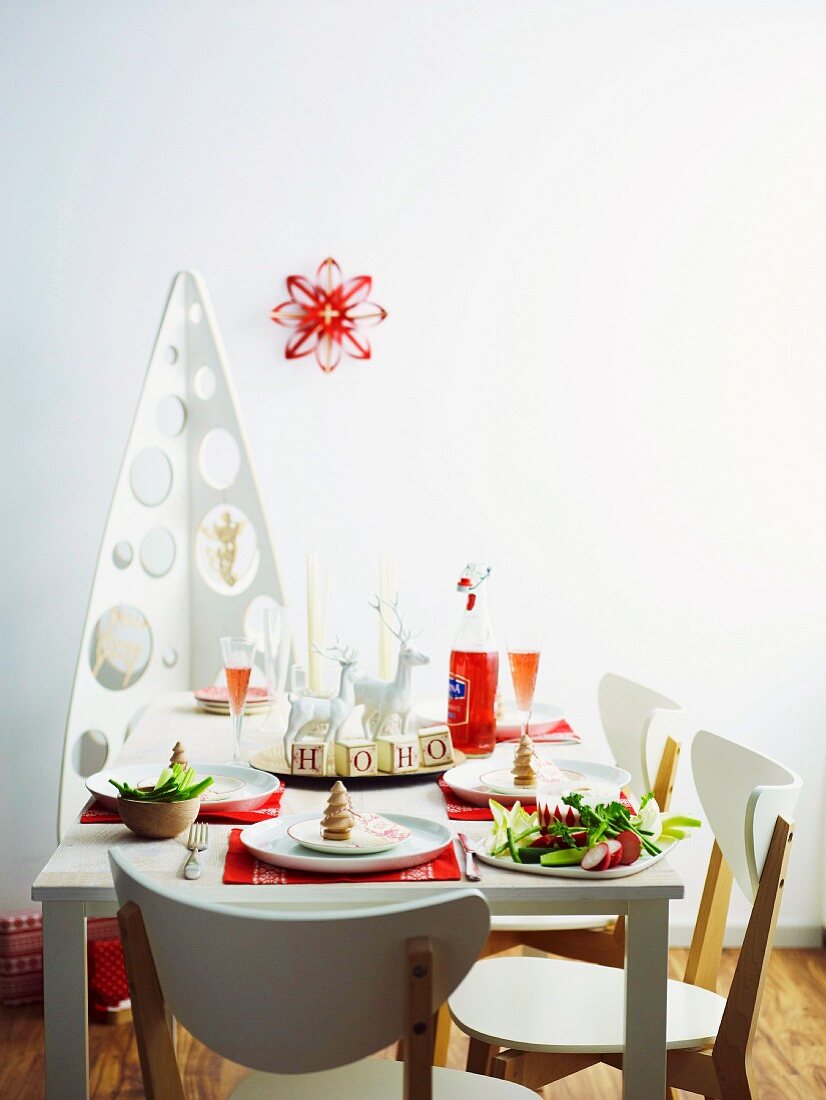 A table laid for Christmas dinner