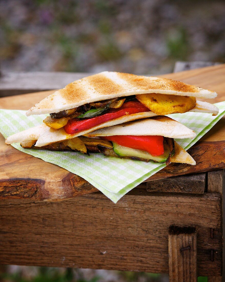 Barbecued tramezzini sandwiches filled with vegetables