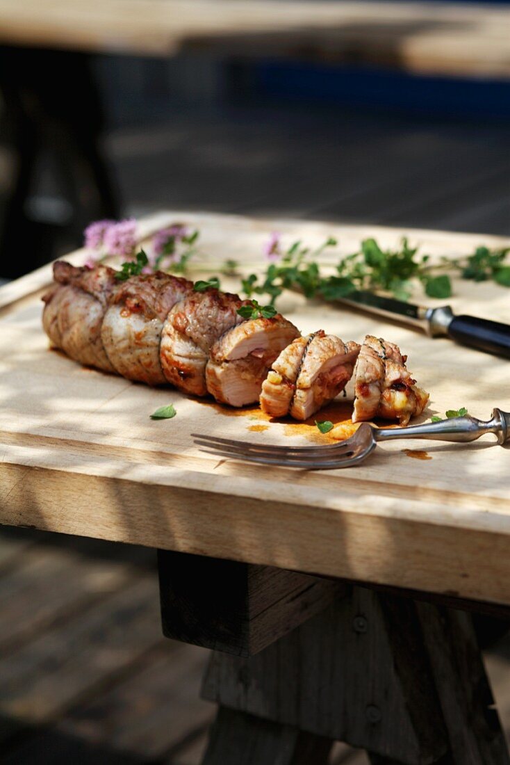 Barbecued stuffed fillet of pork