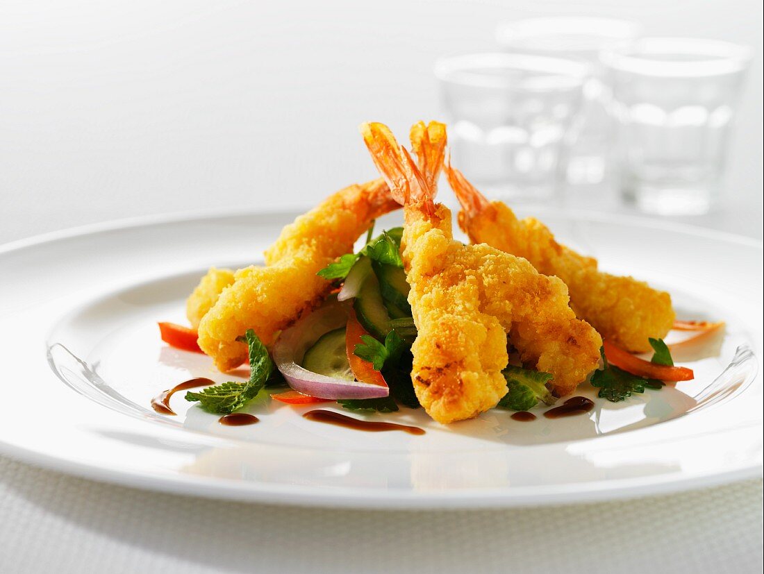 Wishbone Shrimps mit Salat