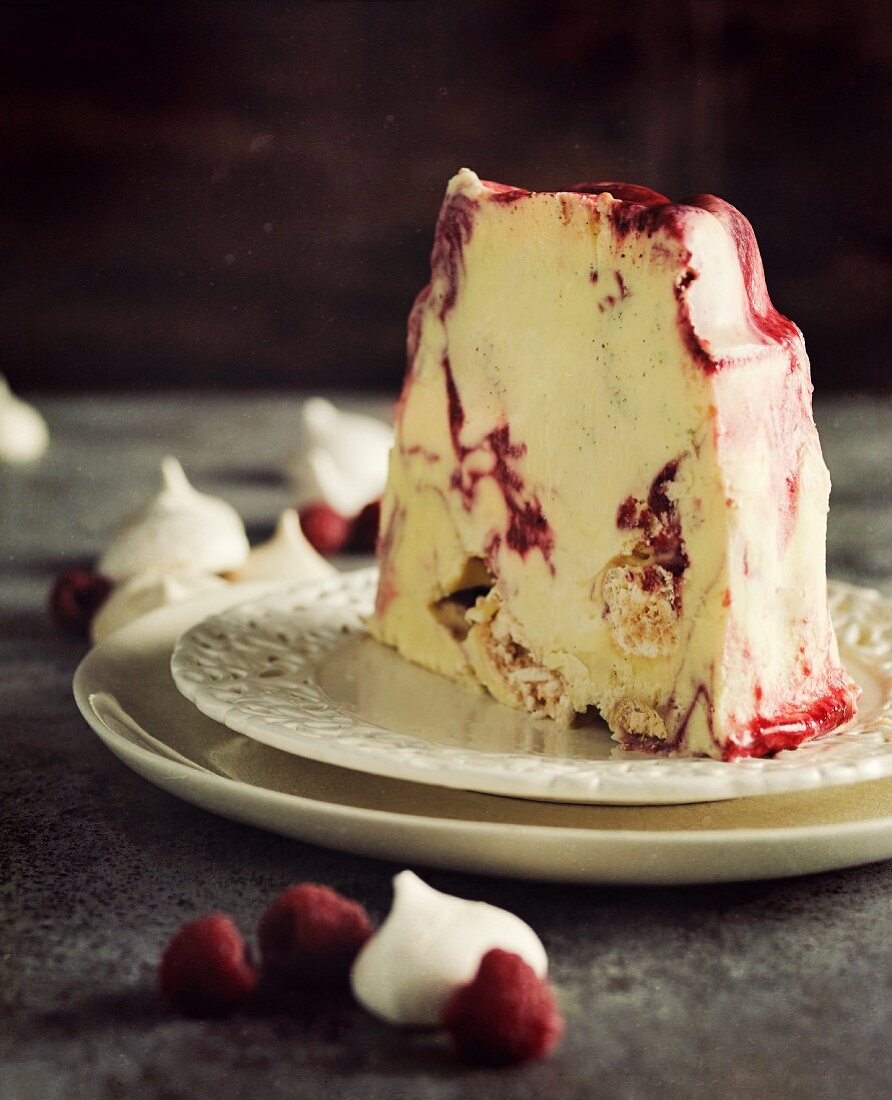 A raspberry meringue ice cream cake