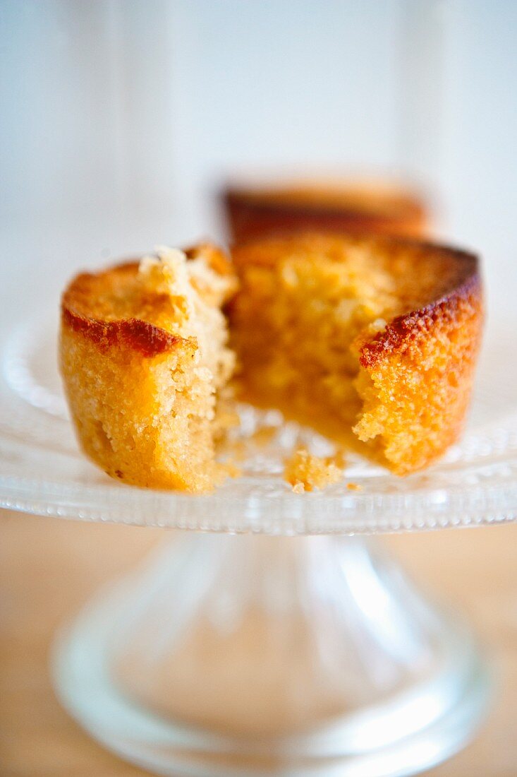Almond financier cakes on a cake stand