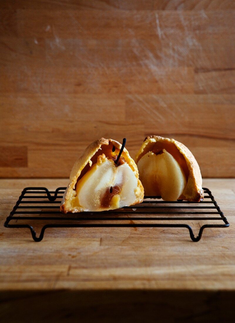 Baked pears wrapped in pastry