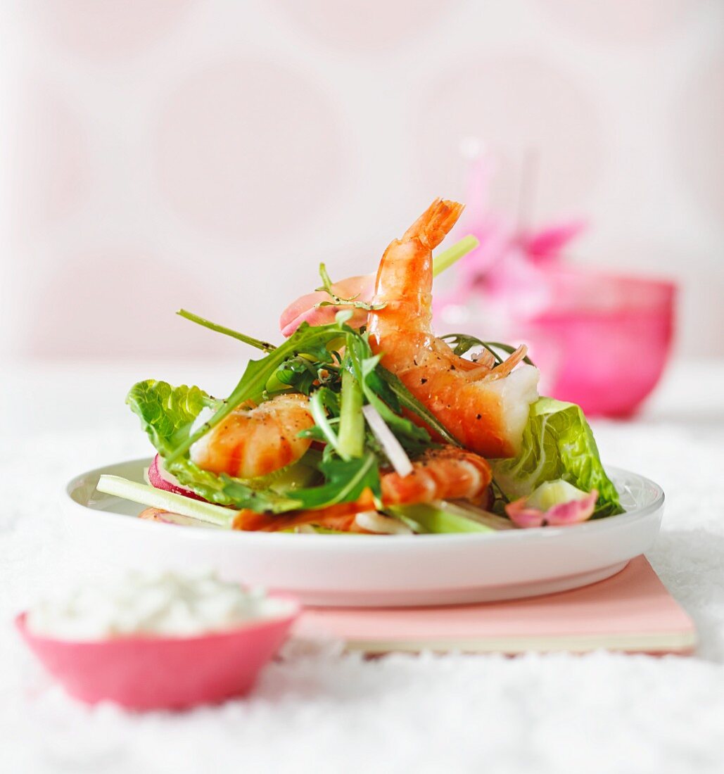 Scampi salad with a horseradish dressing for Easter