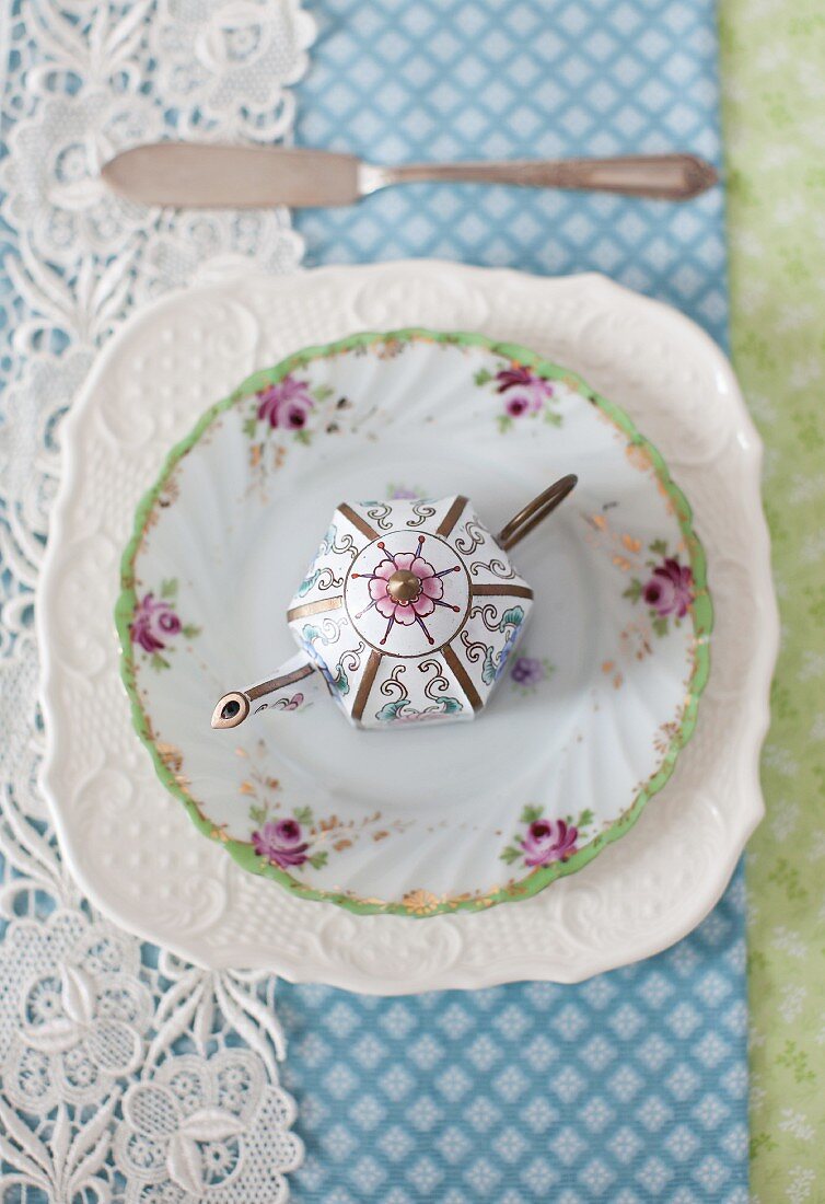 Decorative Tea Pot on a Plate; From Above