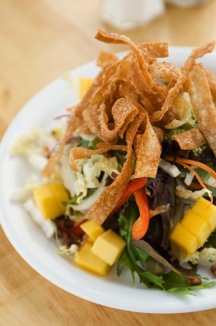 Mixed Salad with Mango and Fried Dough Strips