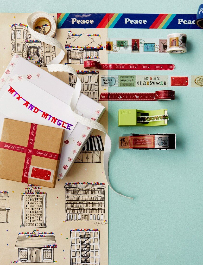 Gifts, colourful sticky tapes and washi tapes