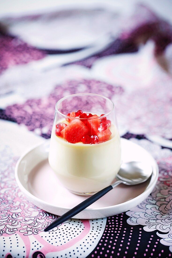 Panna cotta with watermelon and pomegranate