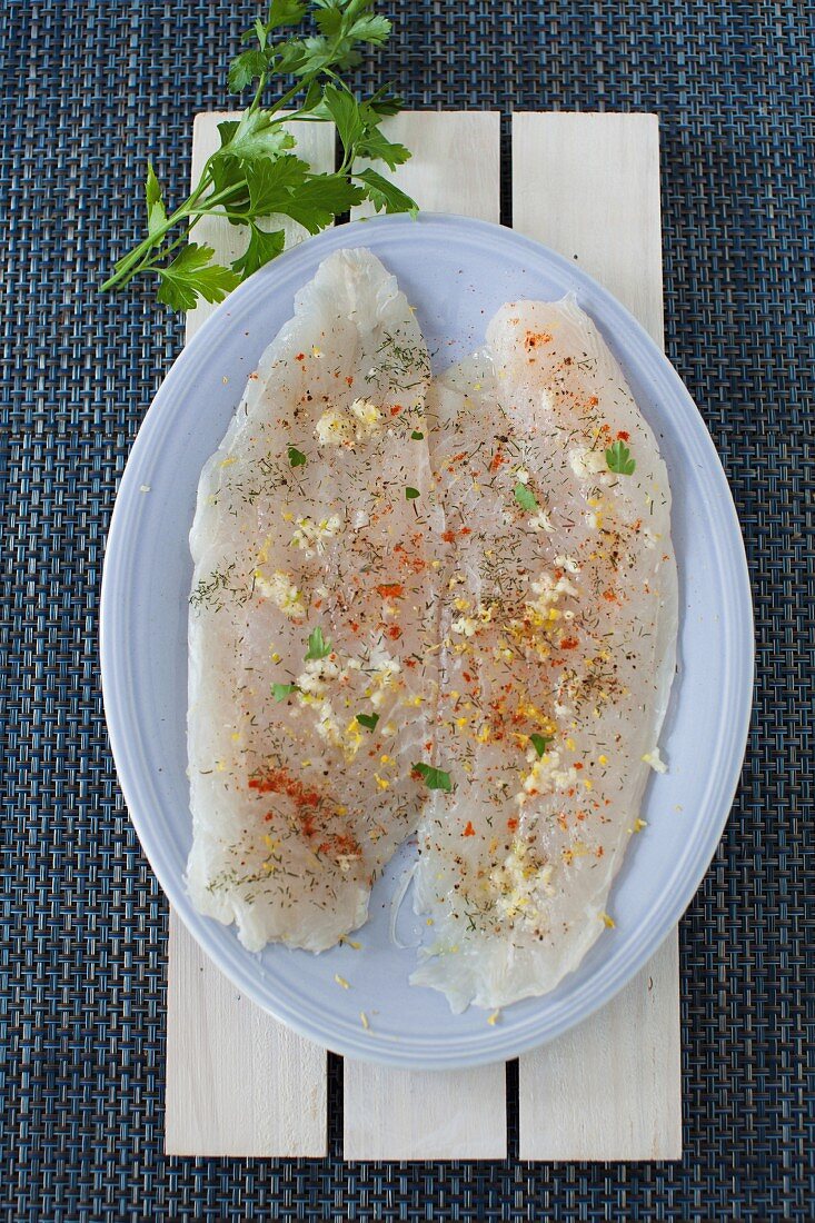 Fresh Basa Fillets Seasoned with Herbs and Spices