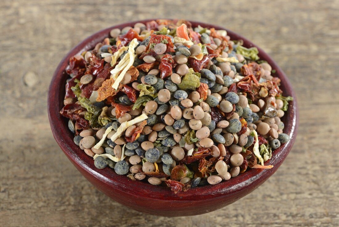 A mix of lentils, dried vegetables and herbs