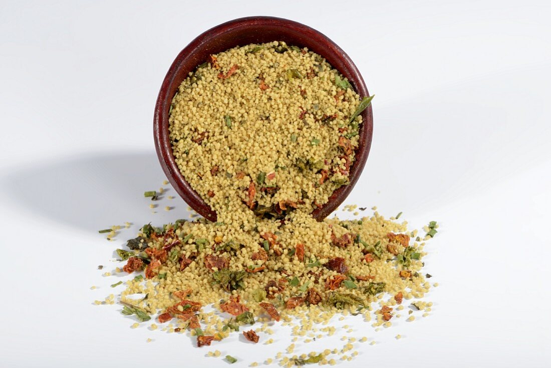 A ready-made mix of couscous with dried vegetables and spices