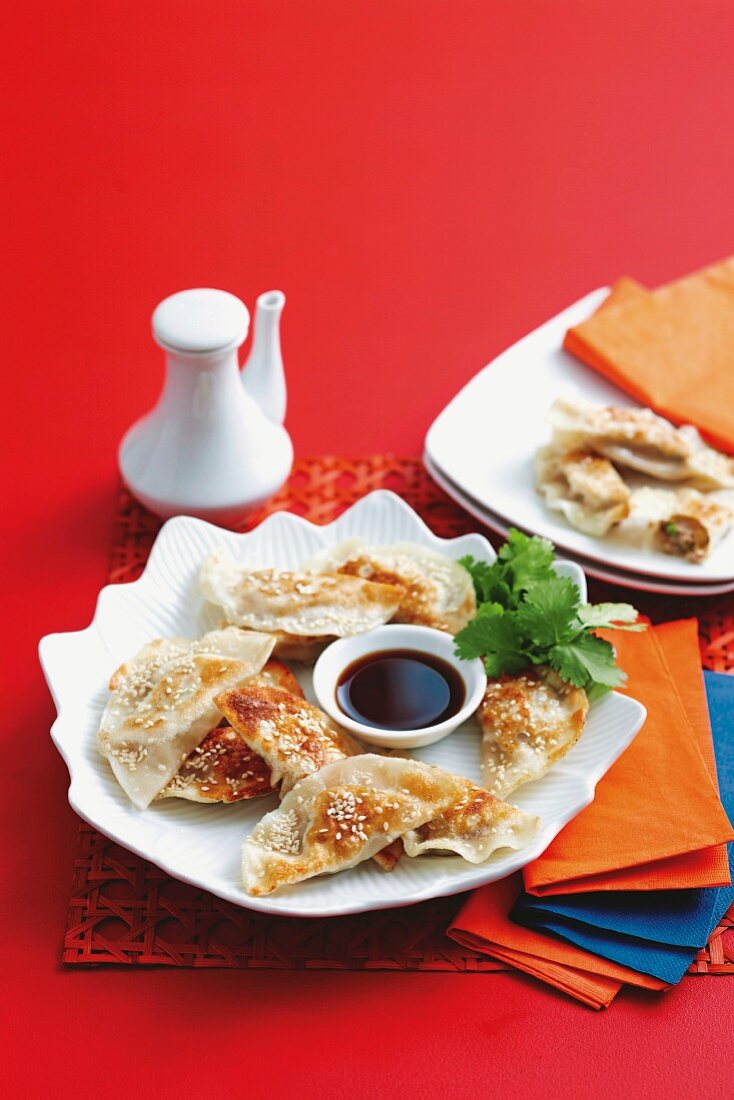Pastry parcels filled with minced meat, with sesame seeds and soy sauce (China)