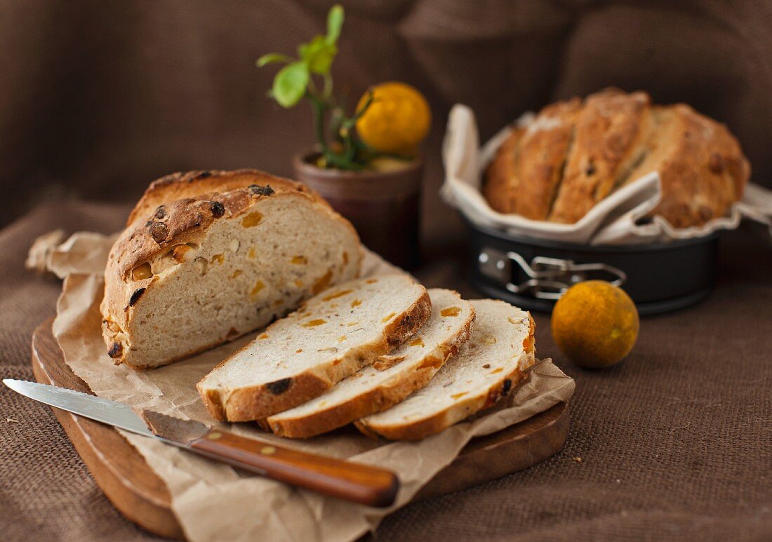 Home-made apricot and hazelnut bread