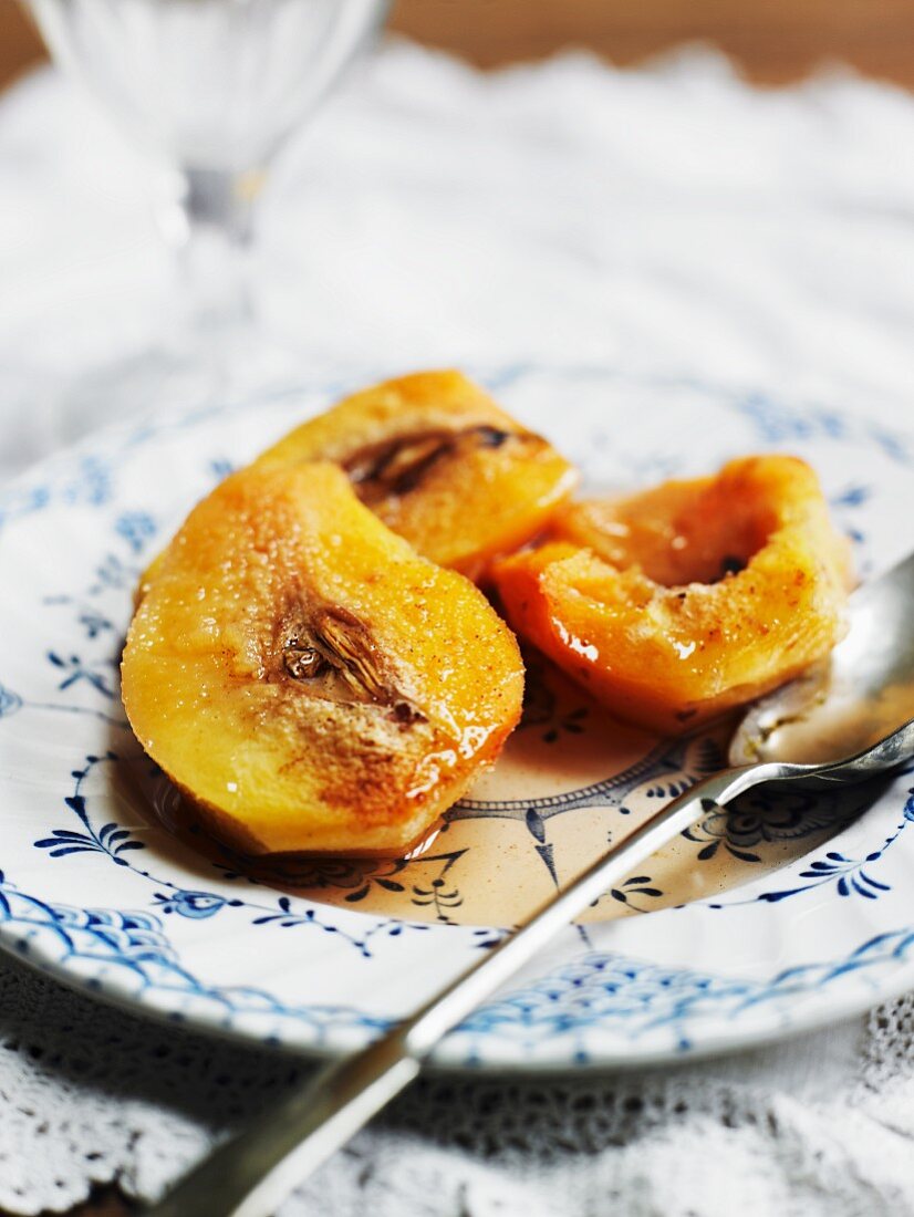 Stewed quinces with cinnamon sugar