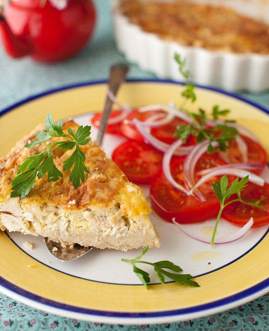 Smoked Rainbow Trout and Mushroom Quiche with Tomato Salad