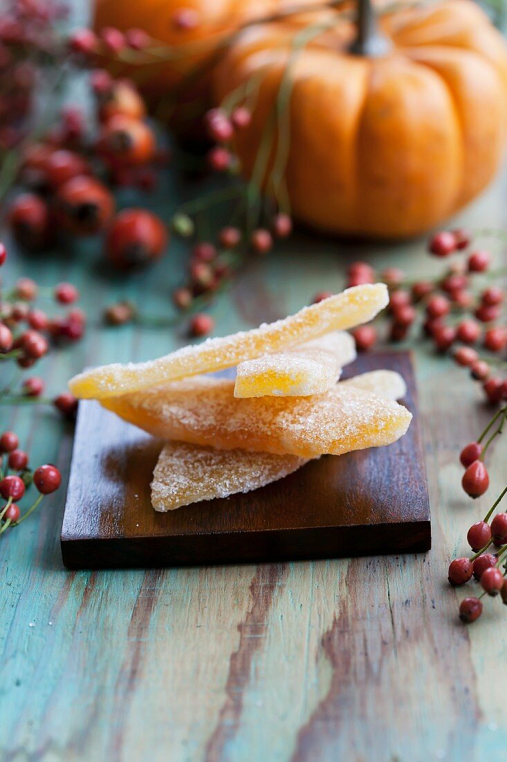 Crystallised pieces of squash