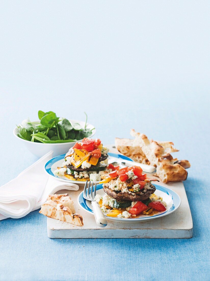 Barbecued mushrooms topped with ricotta
