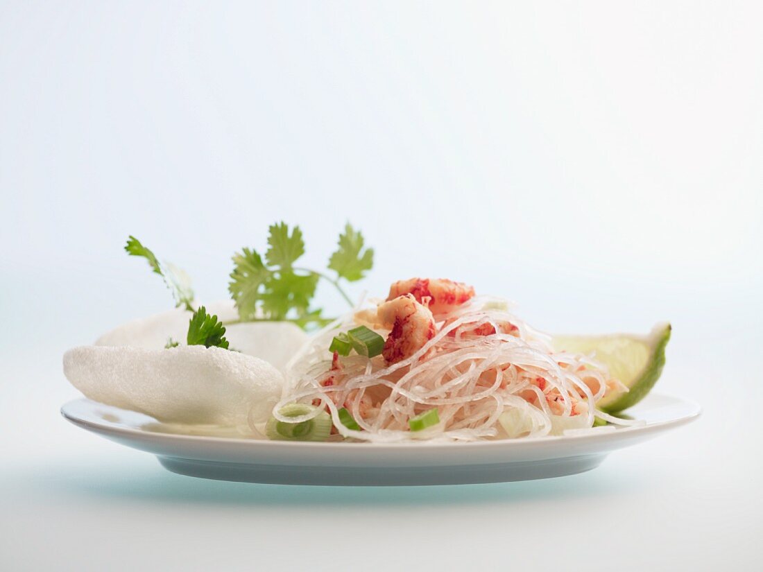 Cellophane noodle salad with prawns and prawn crackers