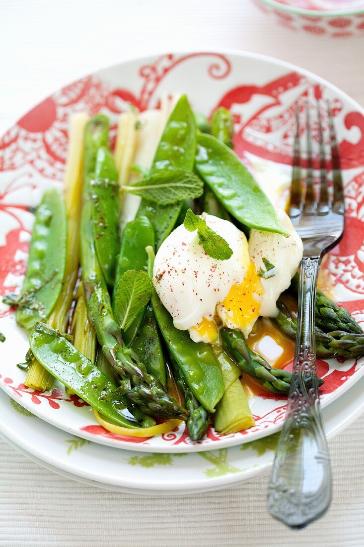 Spring Vegetable Salad with Poached Egg