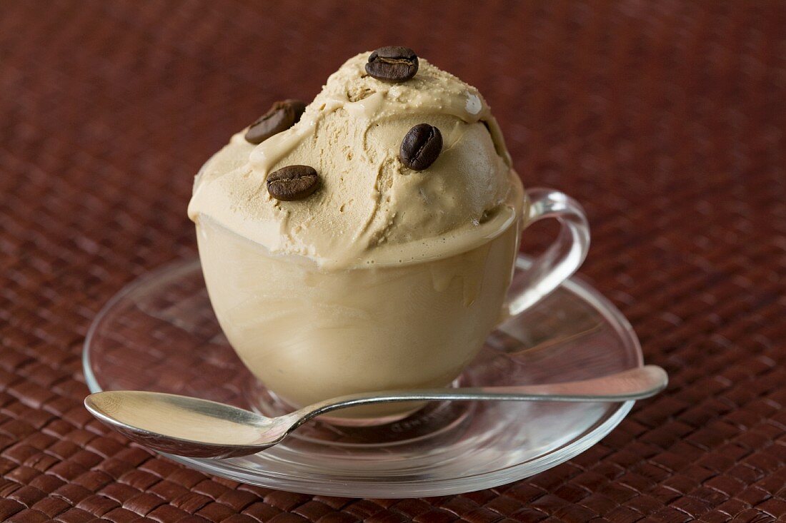 Mocha ice cream with coffee beans