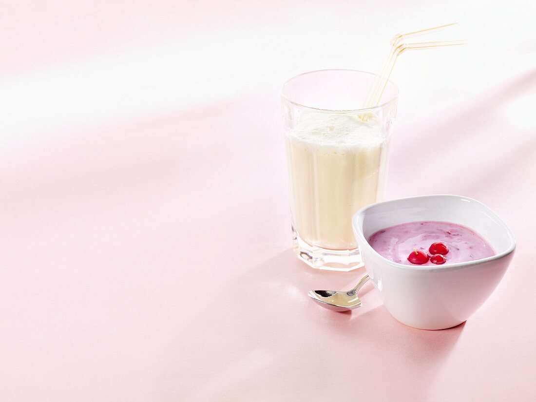 Fruit pudding and a vanilla milkshake