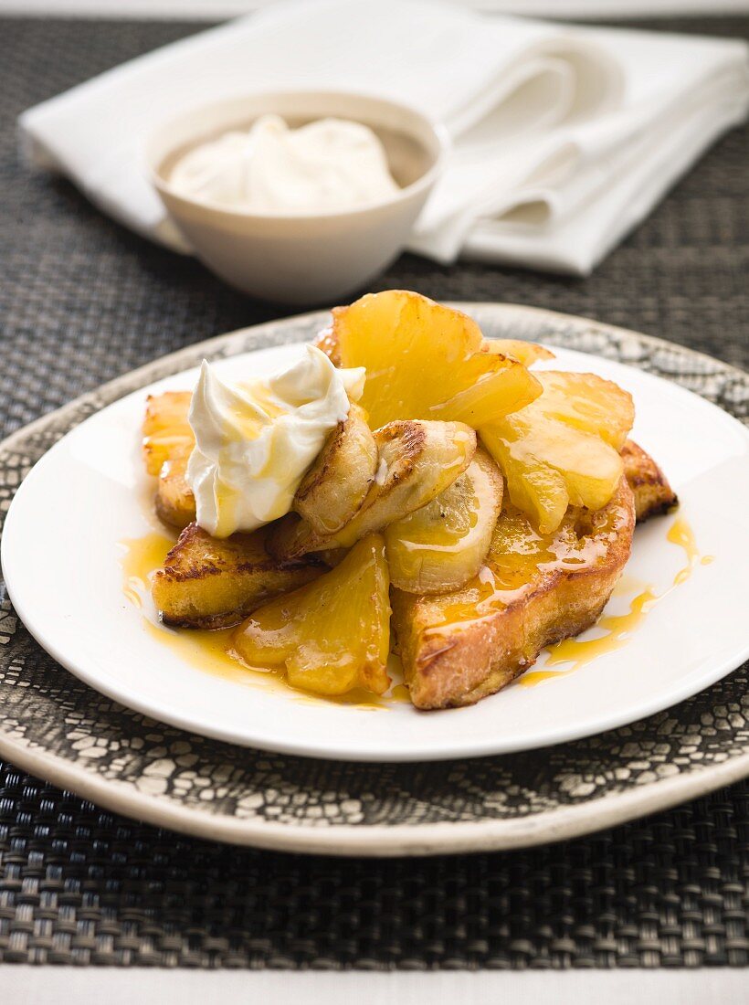 French toast with pineapple and cream