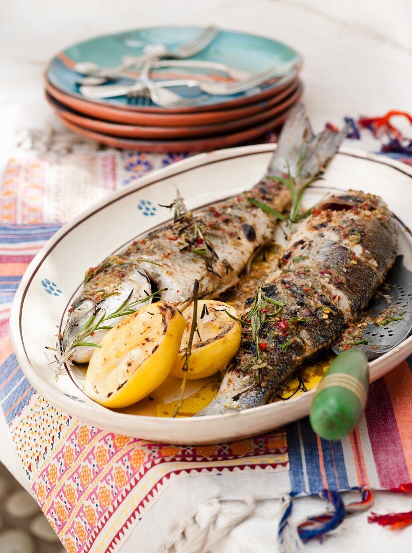 Grilled trout with rosemary and lemon