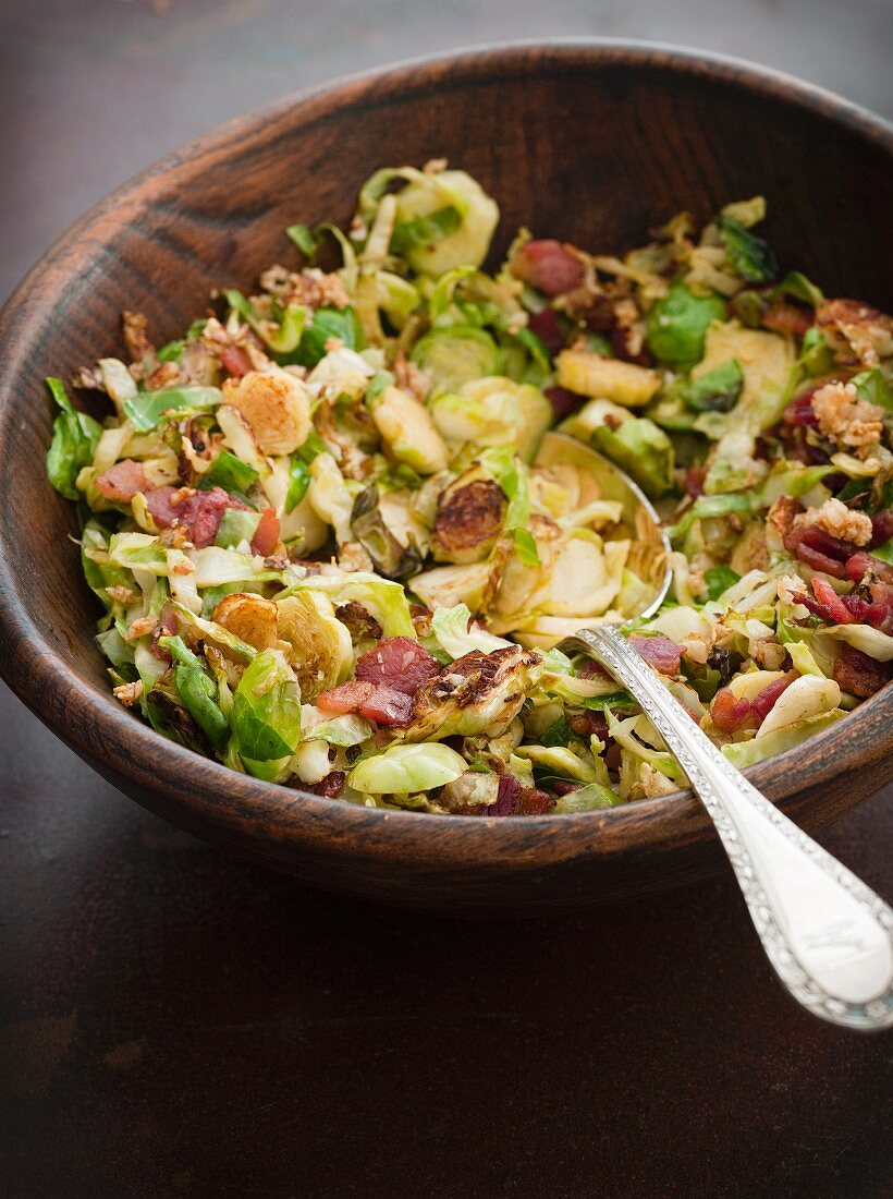 A salad of Brussels sprouts and bacon