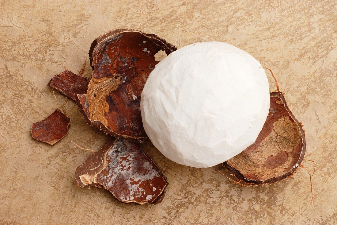 A peeled coconut