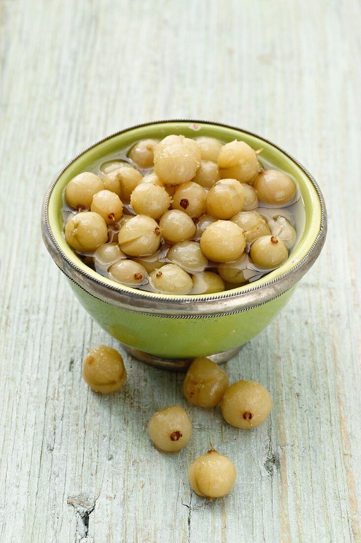 Preserved gooseberries in a bowl